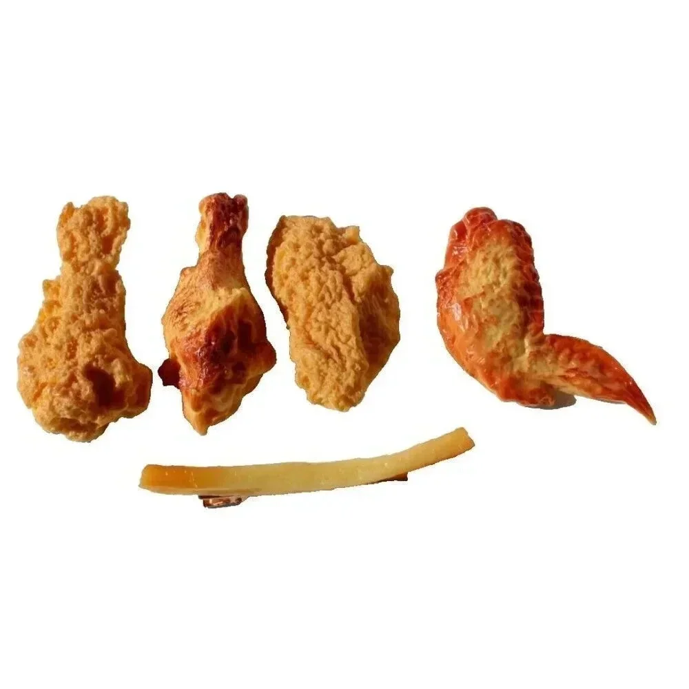 Funny Roasted Chicken Legs Crispy Wings French Fries Hair Clip Hairpin Accessory